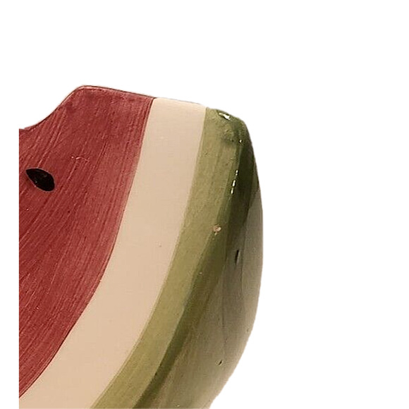 Watermelon Fruit Ceramic Salt and Pepper Shakers Red Green Slices w/ Seeds - Picture 7 of 8
